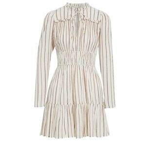 ULLA JOHNSON ROSALIND DRESS CREAM METALLIC RUFFLES RUCHED 
SZ 12 OATMEAL CORE